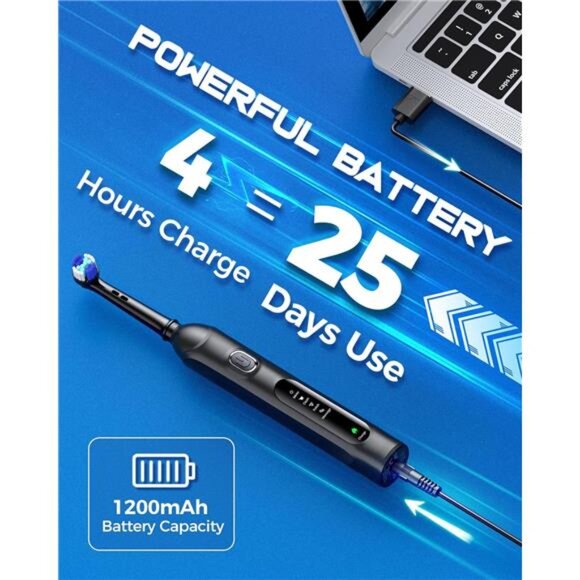Rotating Electric Toothbrush for Adults with 8 Brush Heads (2 Types), 4 Modes - Picture 7 of 8
